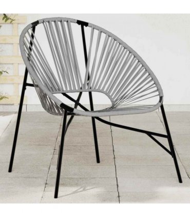 vidaXL Garden Egg Chair Black and Light Grey Poly Rattan