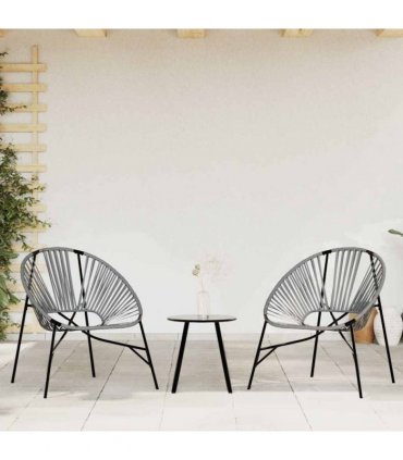 vidaXL Garden Chair Set 3 pcs Black and Light Grey Poly Rattan