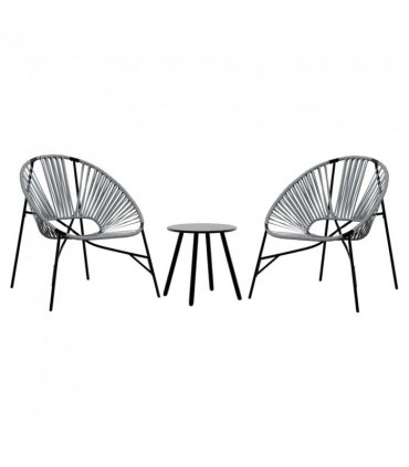 vidaXL Garden Chair Set 3 pcs Black and Light Grey Poly Rattan