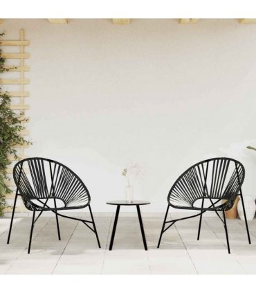 vidaXL Garden Chair Set 3 pcs Black Poly Rattan