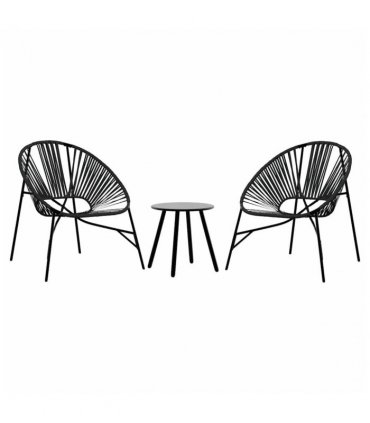 vidaXL Garden Chair Set 3 pcs Black Poly Rattan