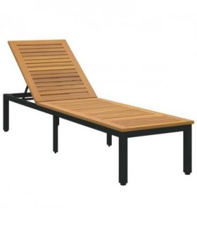 vidaXL Sun lounger Reclining Black 200 x 55 x 35 cm Solid Acacia Wood — Colour: Natural and black