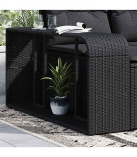vidaXL Storage Shelf | Black | PE rattan, powder-coated steel | 112 x 27 x 55 cm