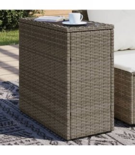 vidaXL Garden Side Table with Glass Top Grey 58x27.5x55 cm Poly Rattan