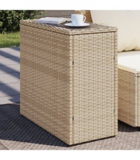 vidaXL Garden Side Table with Glass Top Beige 58x27.5x55 cm Poly Rattan