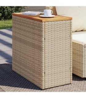 vidaXL Garden Side Table with Wooden Top Beige 58x27.5x55 cm Poly Rattan