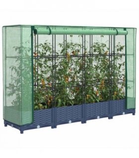 vidaXL Raised Bed with Greenhouse Cover Rattan Look 160x40x123 cm — Colour: blue grey, Size: 160 x 40 x 123 cm