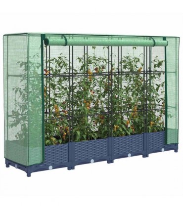 vidaXL Raised Bed with Greenhouse Cover Rattan Look 160x40x123 cm — Colour: blue grey, Size: 160 x 40 x 123 cm