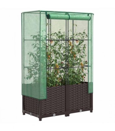 vidaXL Raised Bed with Greenhouse Cover Rattan Look 80x40x138 cm — Colour: brown, Size: 80 x 40 x 138 cm