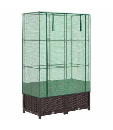 vidaXL Raised Bed with Greenhouse Cover Rattan Look 80x40x138 cm — Colour: brown, Size: 80 x 40 x 138 cm