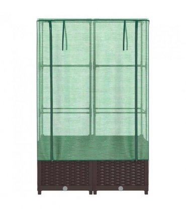 vidaXL Raised Bed with Greenhouse Cover Rattan Look 80x40x138 cm — Colour: brown, Size: 80 x 40 x 138 cm