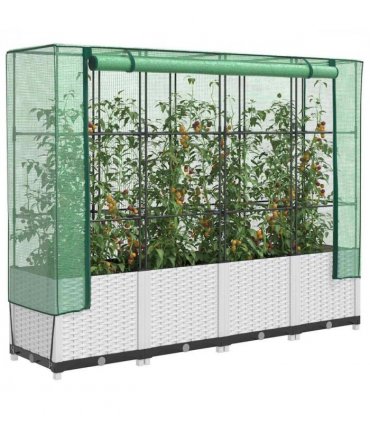 vidaXL Raised Bed with Greenhouse Cover Rattan Look 160x40x138 cm — Colour: white, Size: 160 x 40 x 138 cm