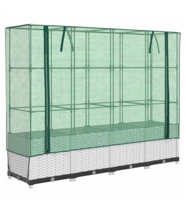 vidaXL Raised Bed with Greenhouse Cover Rattan Look 160x40x138 cm — Colour: white, Size: 160 x 40 x 138 cm
