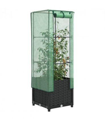 vidaXL Raised Bed with Greenhouse Cover Rattan Look 40x40x139 cm — Colour: black, Size: 40 x 40 x 139 cm
