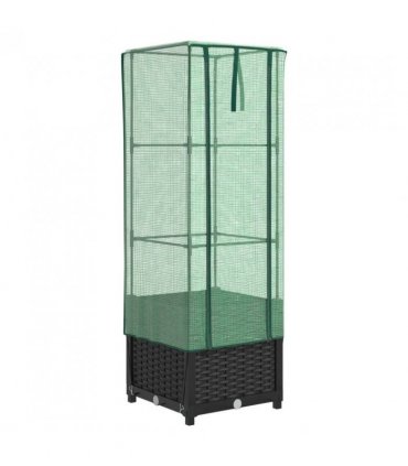 vidaXL Raised Bed with Greenhouse Cover Rattan Look 40x40x139 cm — Colour: black, Size: 40 x 40 x 139 cm