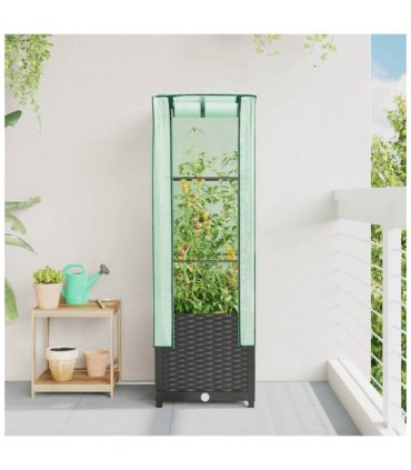 vidaXL Raised Bed with Greenhouse Cover Rattan Look 40x40x139 cm — Colour: black, Size: 40 x 40 x 139 cm
