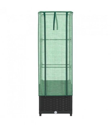 vidaXL Raised Bed with Greenhouse Cover Rattan Look 40x40x139 cm — Colour: black, Size: 40 x 40 x 139 cm
