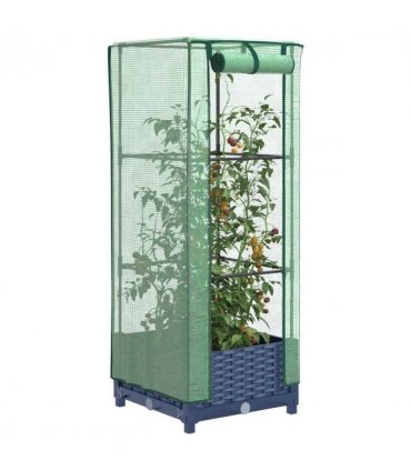 vidaXL Raised Bed with Greenhouse Cover Rattan Look 40x40x123 cm — Colour: blue grey, Size: 40 x 40 x 123 cm