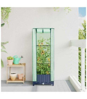 vidaXL Raised Bed with Greenhouse Cover Rattan Look 40x40x123 cm — Colour: blue grey, Size: 40 x 40 x 123 cm