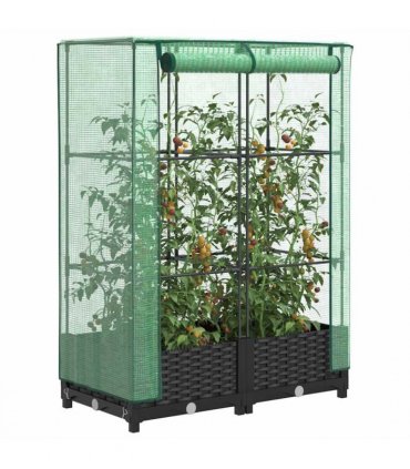 vidaXL Raised Bed with Greenhouse Cover Rattan Look 80x40x123 cm — Colour: black, Size: 80 x 40 x 123 cm