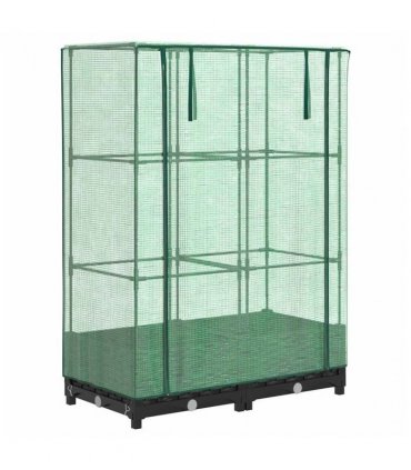 vidaXL Raised Bed with Greenhouse Cover Rattan Look 80x40x123 cm — Colour: black, Size: 80 x 40 x 123 cm