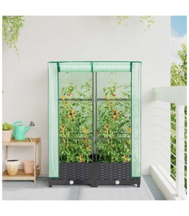 vidaXL Raised Bed with Greenhouse Cover Rattan Look 80x40x123 cm — Colour: black, Size: 80 x 40 x 123 cm