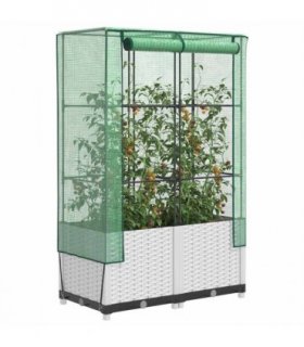 vidaXL Raised Bed with Greenhouse Cover Rattan Look 80x40x138 cm — Colour: white, Size: 80 x 40 x 138 cm
