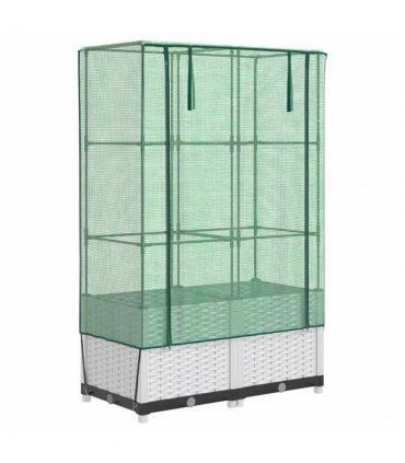 vidaXL Raised Bed with Greenhouse Cover Rattan Look 80x40x138 cm — Colour: white, Size: 80 x 40 x 138 cm
