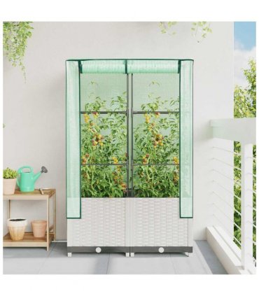 vidaXL Raised Bed with Greenhouse Cover Rattan Look 80x40x138 cm — Colour: white, Size: 80 x 40 x 138 cm