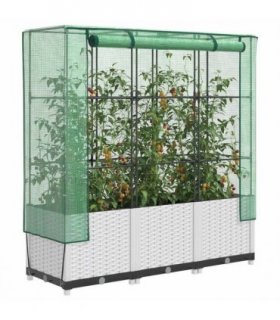 vidaXL Raised Bed with Greenhouse Cover Rattan Look 120x40x138 cm — Colour: white, Size: 120 x 40 x 138 cm