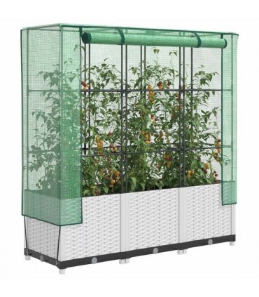 vidaXL Raised Bed with Greenhouse Cover Rattan Look 120x40x138 cm — Colour: white, Size: 120 x 40 x 138 cm