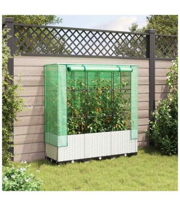 vidaXL Raised Bed with Greenhouse Cover Rattan Look 120x40x138 cm — Colour: white, Size: 120 x 40 x 138 cm