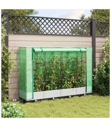 vidaXL Raised Bed with Greenhouse Cover Rattan Look 160x40x123 cm — Colour: white, Size: 160 x 40 x 123 cm