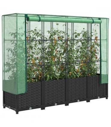 vidaXL Raised Bed with Greenhouse Cover Rattan Look 160x40x138 cm — Colour: black, Size: 160 x 40 x 138 cm