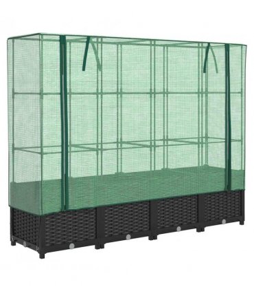 vidaXL Raised Bed with Greenhouse Cover Rattan Look 160x40x138 cm — Colour: black, Size: 160 x 40 x 138 cm