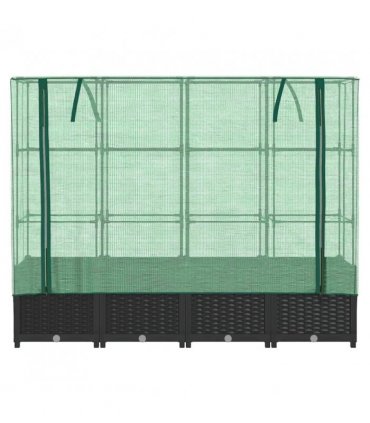 vidaXL Raised Bed with Greenhouse Cover Rattan Look 160x40x138 cm — Colour: black, Size: 160 x 40 x 138 cm