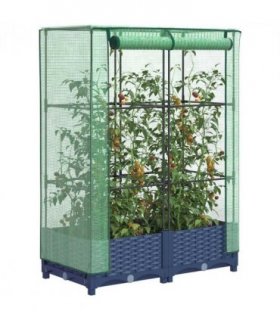 vidaXL Raised Bed with Greenhouse Cover Rattan Look 80x40x123 cm — Colour: blue grey, Size: 80 x 40 x 123 cm