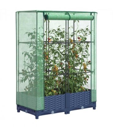 vidaXL Raised Bed with Greenhouse Cover Rattan Look 80x40x123 cm — Colour: blue grey, Size: 80 x 40 x 123 cm