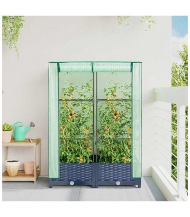 vidaXL Raised Bed with Greenhouse Cover Rattan Look 80x40x123 cm — Colour: blue grey, Size: 80 x 40 x 123 cm