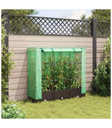 vidaXL Raised Bed with Greenhouse Cover Rattan Look 120x40x123 cm — Colour: brown, Size: 120 x 40 x 123 cm