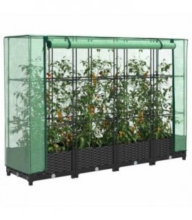 vidaXL Raised Bed with Greenhouse Cover Rattan Look 160x40x123 cm — Colour: black, Size: 160 x 40 x 123 cm