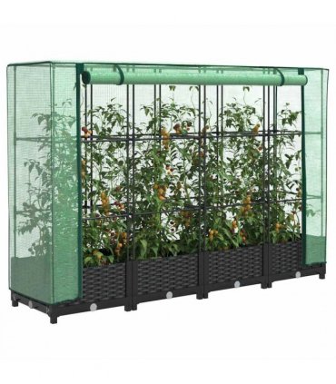 vidaXL Raised Bed with Greenhouse Cover Rattan Look 160x40x123 cm — Colour: black, Size: 160 x 40 x 123 cm