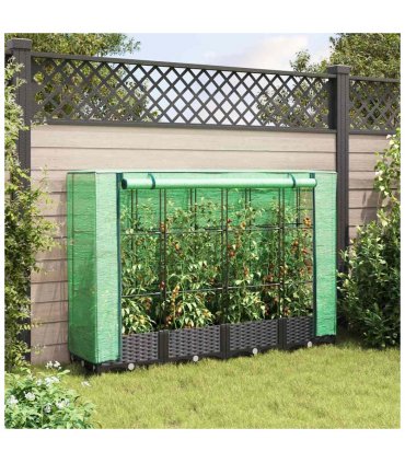 vidaXL Raised Bed with Greenhouse Cover Rattan Look 160x40x123 cm — Colour: black, Size: 160 x 40 x 123 cm