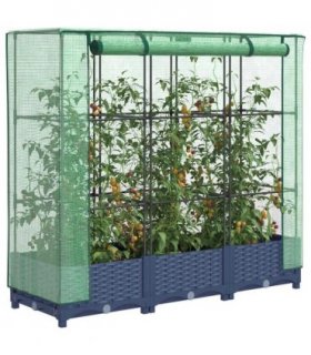 vidaXL Raised Bed with Greenhouse Cover Rattan Look 120x40x123 cm — Colour: blue grey, Size: 120 x 40 x 123 cm