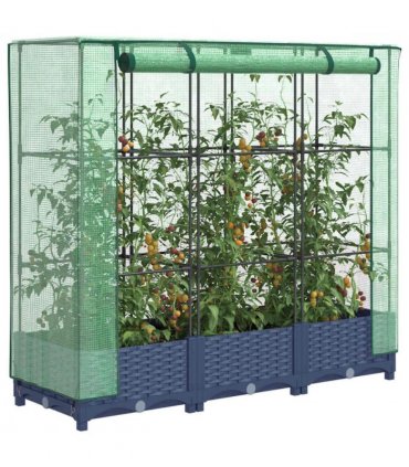 vidaXL Raised Bed with Greenhouse Cover Rattan Look 120x40x123 cm — Colour: blue grey, Size: 120 x 40 x 123 cm