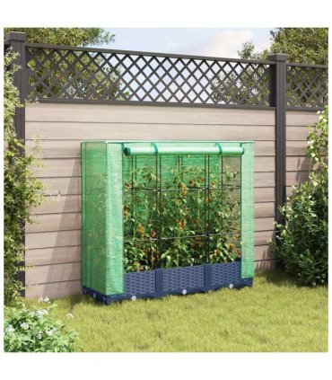 vidaXL Raised Bed with Greenhouse Cover Rattan Look 120x40x123 cm — Colour: blue grey, Size: 120 x 40 x 123 cm