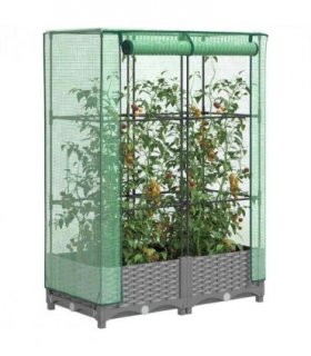 vidaXL Raised Bed with Greenhouse Cover Rattan Look 80x40x123 cm — Colour: light grey, Size: 80 x 40 x 123 cm