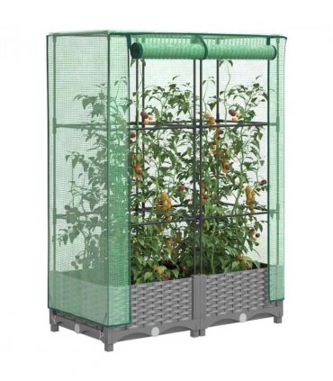 vidaXL Raised Bed with Greenhouse Cover Rattan Look 80x40x123 cm — Colour: light grey, Size: 80 x 40 x 123 cm