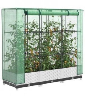vidaXL Raised Bed with Greenhouse Cover Rattan Look 120x40x123 cm — Colour: white, Size: 120 x 40 x 123 cm