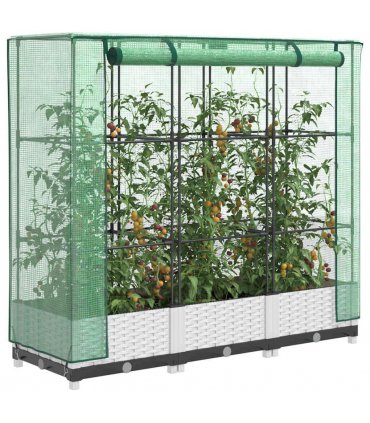 vidaXL Raised Bed with Greenhouse Cover Rattan Look 120x40x123 cm — Colour: white, Size: 120 x 40 x 123 cm